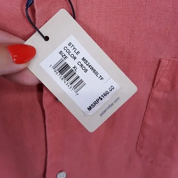 PETER MILLAR Shirt Mens XL Pink Button Up Coastal Garment Dyed 100% Linen $160